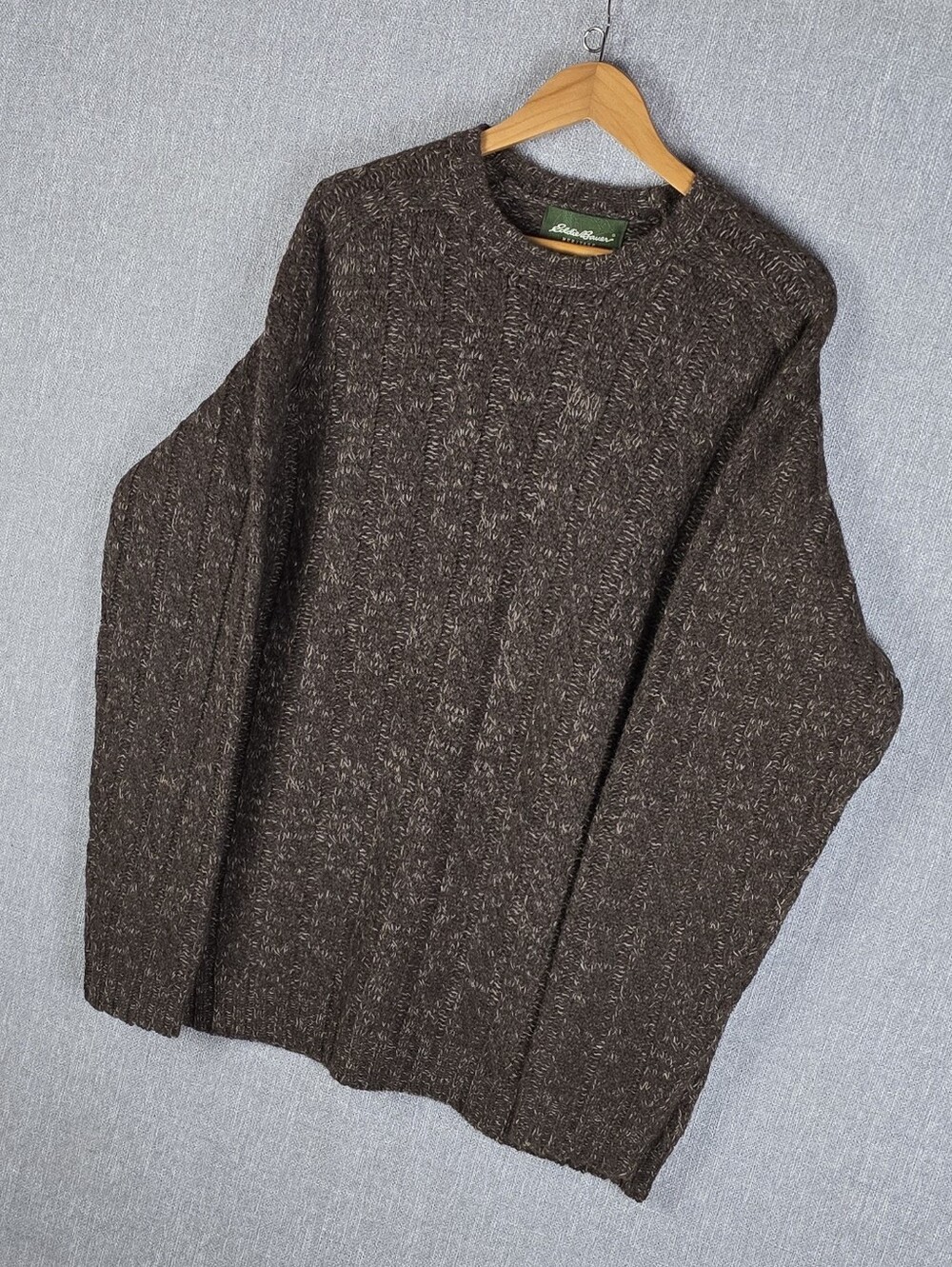 Eddie Bauer Heritage 100% Wool Brown Sweater Mens Sz XL TALL